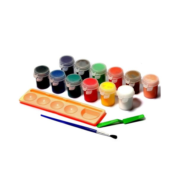گواش 12 رنگ پیوسته کوچک آریا + پالت و قلمو- فروشگاه اینترنتی ایران بنک